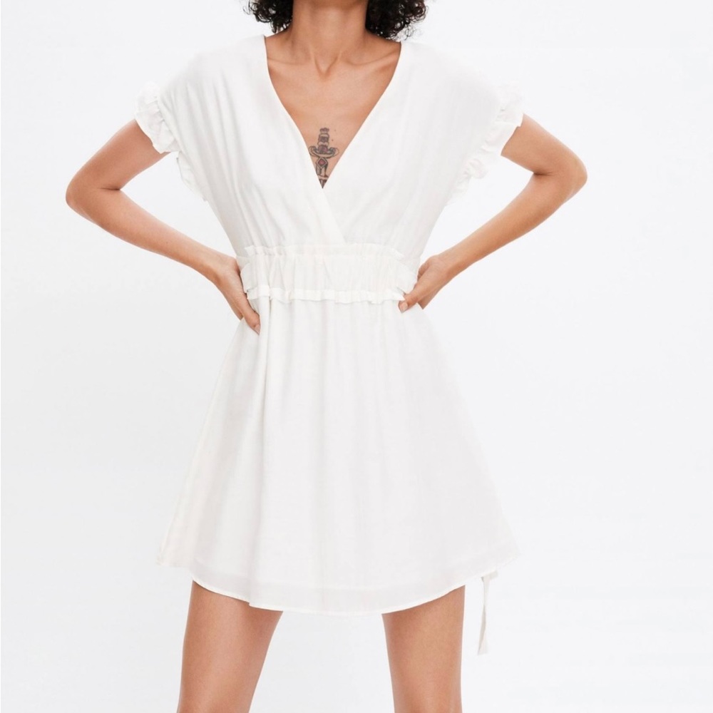Zara white mini dress with side ties